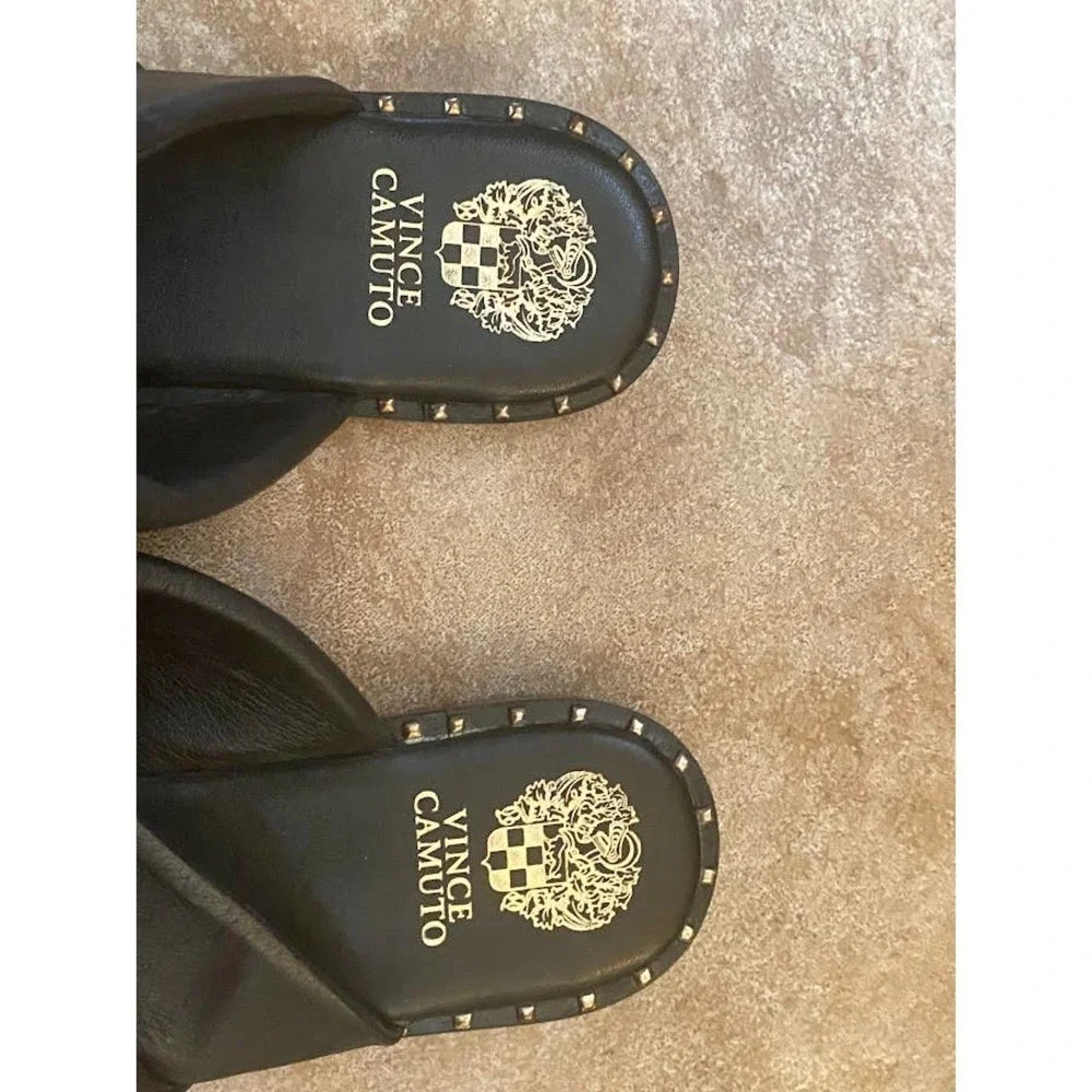 Vince Camuto Women's Black Leather Sandals Size 9m Casual Slip ons Open Toe Wear - Picture 5 of 12